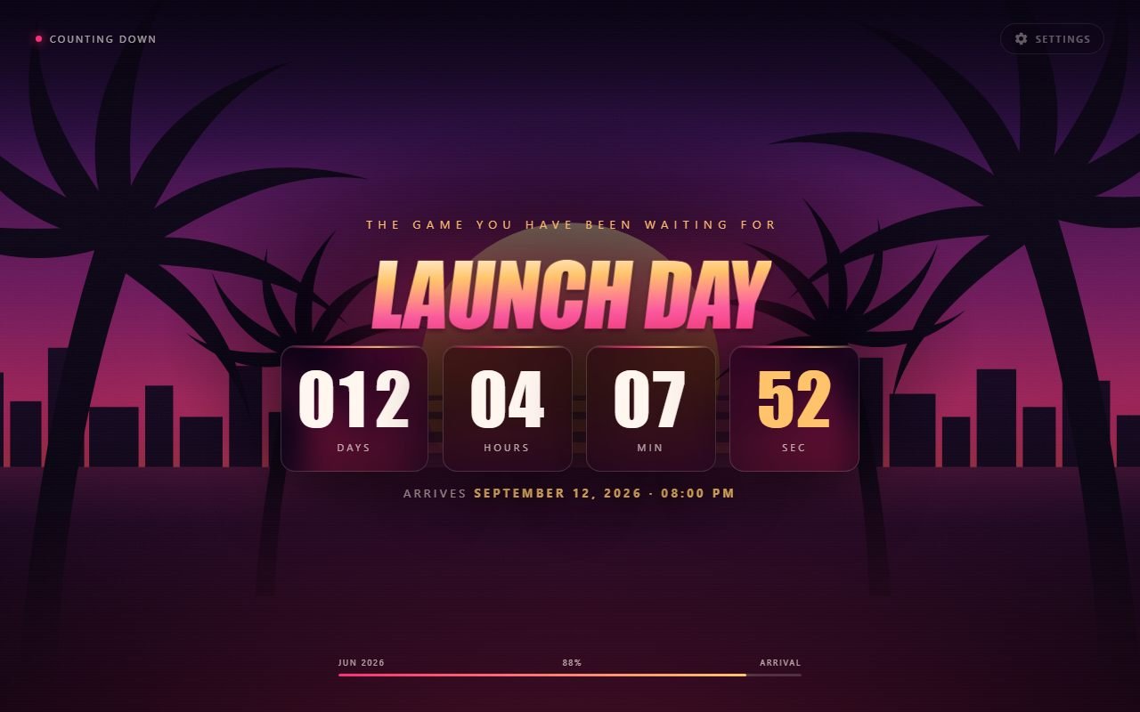 Chrome new tab showing a 12-day countdown over a sunset scene with palm trees.
