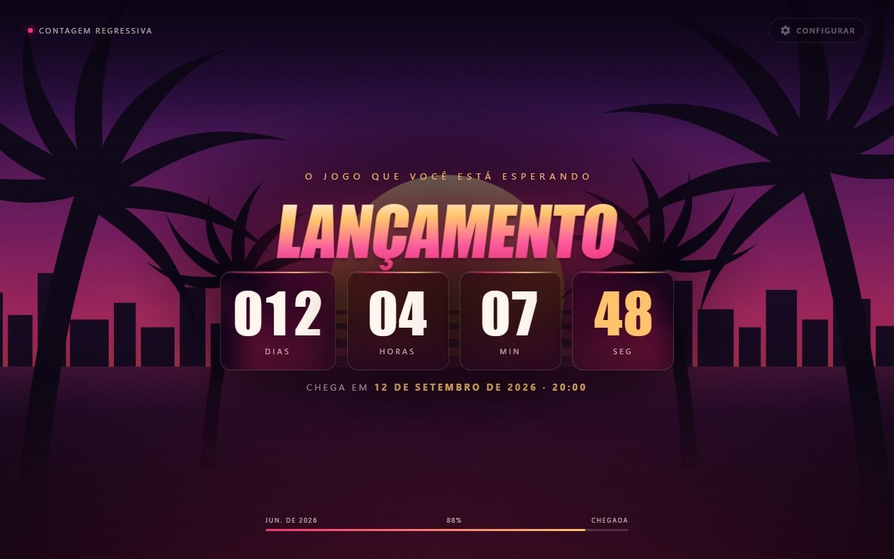 Nova aba do Chrome mostrando uma contagem regressiva de 12 dias sobre uma cena de pôr do sol com palmeiras.